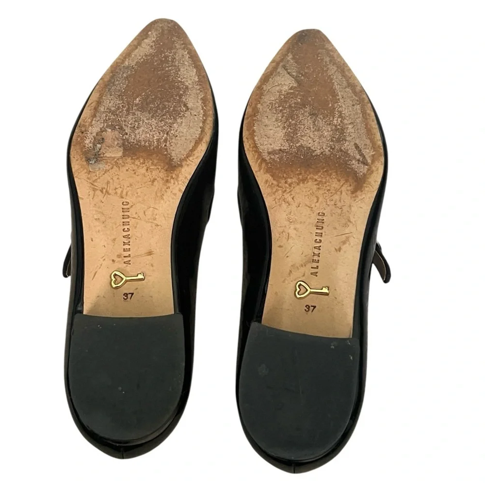 AlexaChung Black Patent Pointed Toe Mary Jane Heeled Flats EU 37